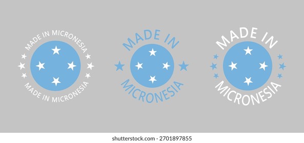 Micronesia Made in Stamp in circle with flag on white background