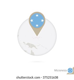Micronesia map and flag in circle. Map of Micronesia, Micronesia flag pin. Map of Micronesia in the style of the globe. Vector Illustration.