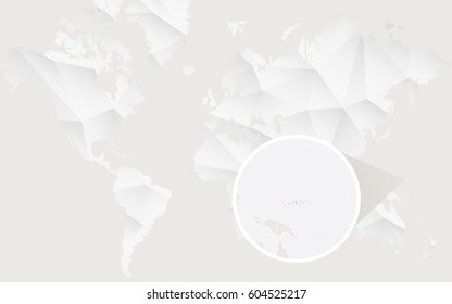 Micronesia map with flag in contour on white polygonal World Map. Vector Illustration.