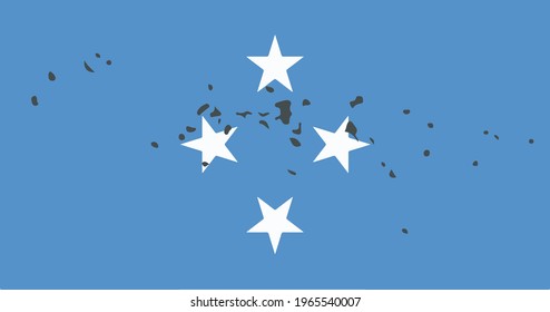 MICRONESIA MAP AND FLAG ICON VECTOR