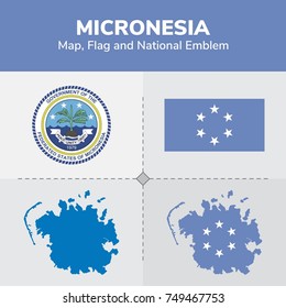  Micronesia Map, Flag and National Emblem 