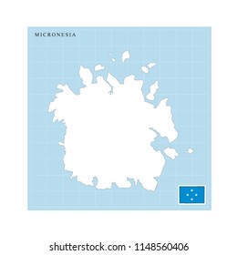 Micronesia  map and flag on blue background with grid vector drawing
