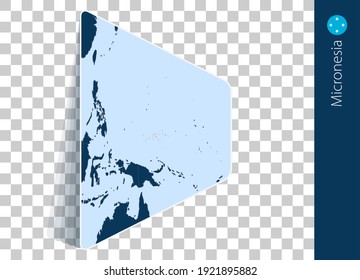Mapa y bandera de Micronesia sobre fondo transparente. Destacó Micronesia en el mapa del vector azul.