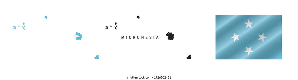 Micronesia. Map with masked flag. Detailed silhouette. Waving flag. Vector illustration isolated on white.