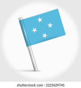 Micronesia map pin flag icon. Micronesian pennant map marker on a metal needle. 3D realistic vector illustration.