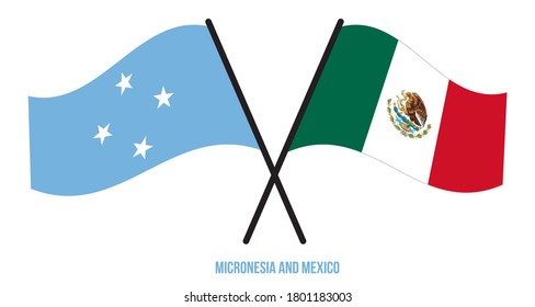 Micronesia and Mexico Flags Crossed And Waving Flat Style. Official Proportion. Correct Colors.