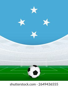 Micronesia National Football Theme, Stadium and Soccer Ball. Soccer Match Concept in Micronesia. Ideal for use in sports event promotions, football themed designs, and tournament advertisements.