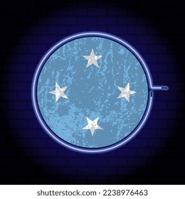 Micronesia neon grunge flag on wall backgrond. Vector illustration.