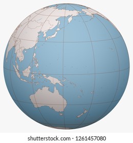 Micronesia on the globe. Earth hemisphere centered at the location of the Federated States of Micronesia (FSM). Micronesia map.