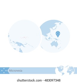 Micronesia on world globe with flag and regional map of Micronesia. Vector Illustration.