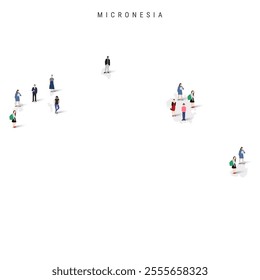 Micronesia population map. Large group of realistic a diverse crowd of people figures in a shape of Micronesian map. Flat vector illustration isolated on white.