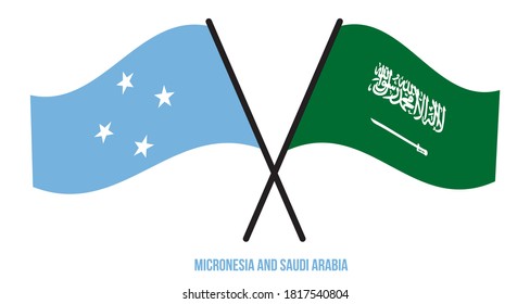 Micronesia and Saudi Arabia Flags Crossed And Waving Flat Style. Official Proportion. Correct Colors.