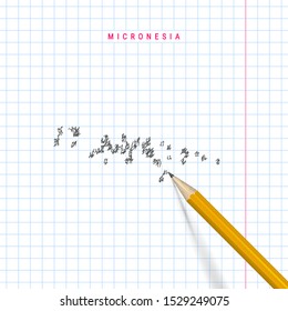 Micronesia sketch scribble vector map drawn on checkered school notebook paper background