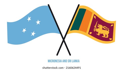 Micronesia and Sri Lanka Flags Crossed And Waving Flat Style. Official Proportion. Correct Colors.