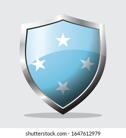Icono de escudo con bandera de estado de Micronesia con fondo blanco