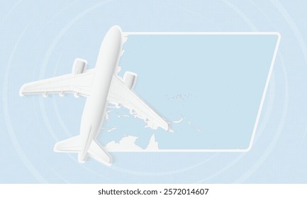 Micronesia Travel Illustration with Plane and National Flag. Ideal for travel agencies, promotional materials, or geographic content related to Micronesia.