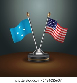 Micronesia and United States table flags with gradient backgrund. Vector Illustration