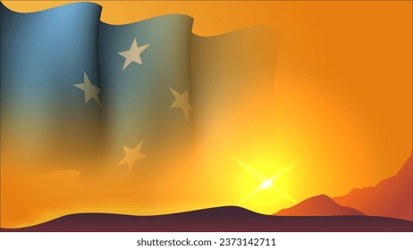 diseño de fondo de bandera ondulada de micronesia en ilustración vectorial de visión de la puesta del sol adecuado para afiches, evento de diseño de medios sociales sobre micronesia