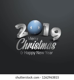 Micronesia,Federated States Flag 2019 Merry Christmas Typography. New Year Abstract Celebration background