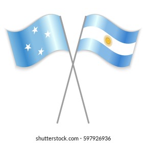 Micronesian and Argentine crossed flags. Micronesia combined with Argentina isolated on white. Language learning, international business or travel concept.