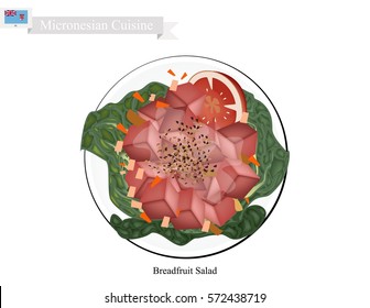 Micronesian Cuisine,Breadfruit Salad with Fish Similar to Traditional Potato Salad Made of Breadfruit, Chop Eggs and Onions Season with Mayonnaise. One of The Most Popular Dish in Micronesia.