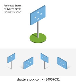 Micronesian flag (Federated States of Micronesia), vector set of isometric flat icons, 3D style, different views. Editable design elements for banner, website, presentation, infographic, map. Eps 10