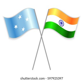 Micronesian and Indian crossed flags. Micronesia combined with India isolated on white. Language learning, international business or travel concept.