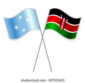 Micronesian and Kenyan crossed flags. Micronesia combined with Kenya isolated on white. Language learning, international business or travel concept.