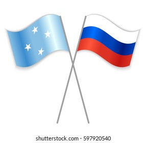 Micronesian and Russian crossed flags. Micronesia combined with Russia isolated on white. Language learning, international business or travel concept.
