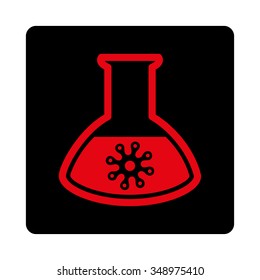 Microorganism Analysis vector icon. Style is flat rounded square button, intensive red and black colors, white background.