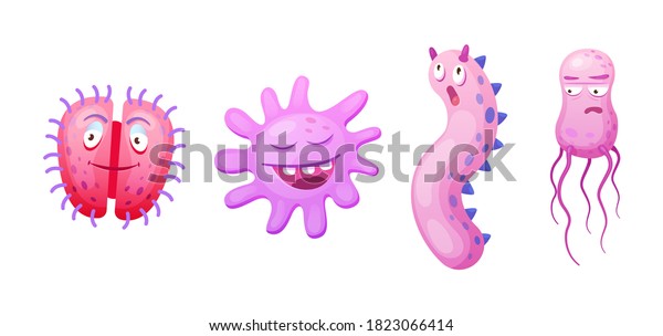 微生物 細菌 微生物 かわいい細菌 ウイルス細胞 笑顔を持つ桿菌 ウイルス菌の感情 微生物の微生物の微生物の微生物微生物 コロナウイルスの漫画のキャラクターベクター画像 のベクター画像素材 ロイヤリティフリー