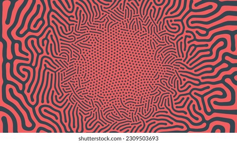 Microorganism Colony Vector Red Black Colours Conceptual Abstract Background. Micro Organism Microbe Germ Bacillus Bacteria Virus Microbiology Concept Radial Structure Abstraction. Psychedelic Graphic