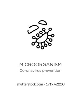 Microorganism icon. Thin linear microorganism outline icon isolated on white background from Coronavirus Prevention collection. Modern line vector sign, symbol, stroke for web and mobile