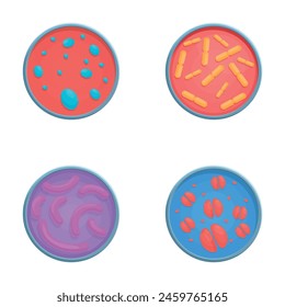 Microorganism icons set cartoon vector. Various type bacteria, virus and protozoa. Microbiology, microbiota