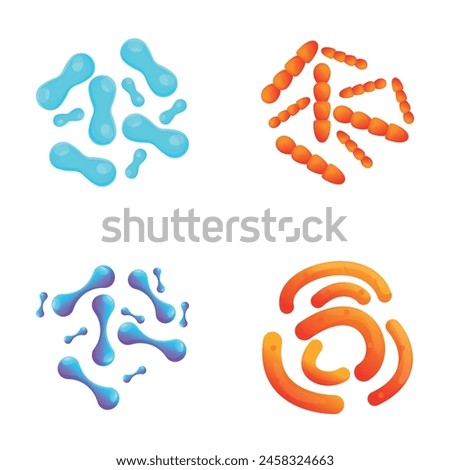 Microorganism icons set cartoon vector. Various type bacteria, virus and protozoa. Microbiology, microbiota