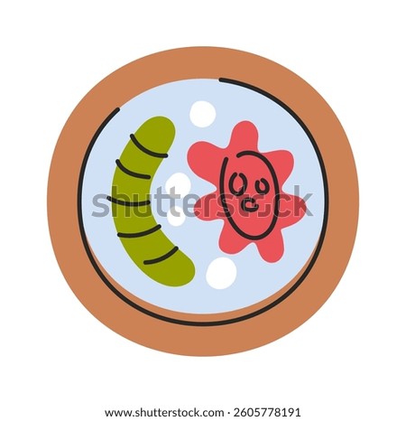Microorganism inside petri dish doodle