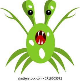 microorganism mollusk with sharp fangs and round black eyes object on a white background concept of germs
