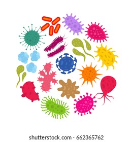 Microorganism and primitive infection virus. Bacteria and germs vector icons. Virus infection, illustration of microorganism bacteria