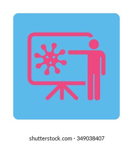 Microorganism Report vector icon. Style is flat rounded square button, pink and blue colors, white background.