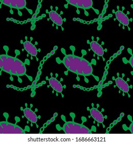 Microorganism Seamless Pattern. Abstract Bacteria Biology Organisms. Cell cancer, microbe, virus. Abstract molecule Backdrop. Control and antiseptic Backdrop.  Bacteria Illustration.