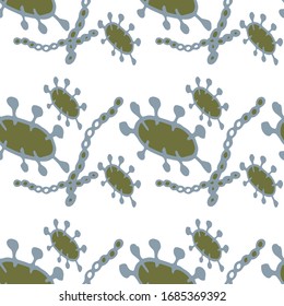 Patrón de microorganismos sin foco. Cáncer de células enfermas de ébola abstracto, microbio, virus. Fondo de molécula abstracta. Fondo antimoho desinfectante.  Ilustración bacteriana.
