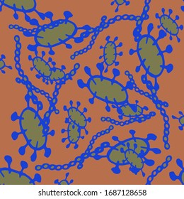 Microorganism Seamless Pattern. Dangerous Bacteria Biology Organisms. Microorganism disease causing Flat Vector Illustration Backdrop. Control and antiseptic Backdrop.  Virus Illustration.