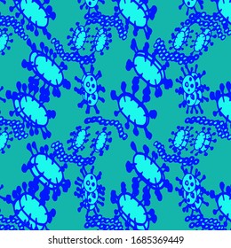Microorganism Seamless Pattern. Minimal Bacteria Biology Organisms. Vector Illustration Molecular structure Backdrop. Control and antiseptic Backdrop.  Bacteria Illustration.