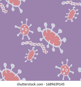 Microorganism Seamless Pattern. Minimal Different Kinds of Viruses. Cell cancer, microbe, virus. Abstract molecule Backdrop. Antiviral in hospital Backdrop.  Bacteria Illustration.