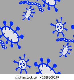 Microorganism Seamless Vector. Simple Different Kinds of Viruses. Microorganism disease causing Abstract molecule Backdrop. Control and antiseptic Background.  Bacteria Illustration.