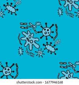 Microorganism Seamless Vector. Simple Virus Infection Cell cancer, microbe, virus. Molecular structure Backdrop. Antiviral in hospital Background.  Bacteria Illustration.