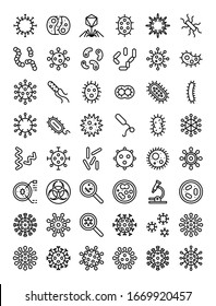 Microorganism And Virus Vector Illustration, Line Icon Set