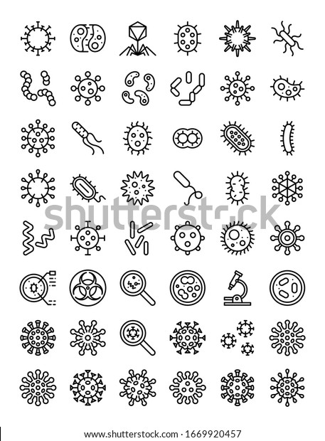 Microorganism and Virus vector illustration, line
icon set