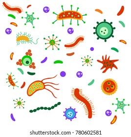 microorganisms and bacteria on a white background , various vector