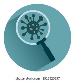 Microorganisms under magnifier flat icon